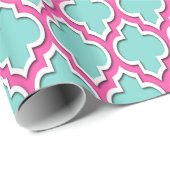 Turquoise Aqua Hot Pink White Moroccan #4DS Cadeaupapier (Rol Hoek)