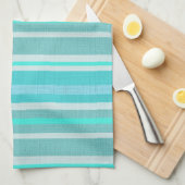 Turquoise Aqua Linen look Striped Design Theedoek (Quarter Fold)