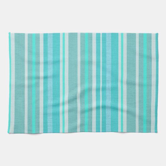 Turquoise Aqua Linen look Striped Design Theedoek (Horizontaal)