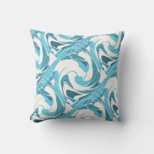 Turquoise Aqua Off-white Diagonale Bloemkronkeling Kussen