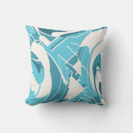 Turquoise Aqua Off-white Lush Leaf Swirling Motief Kussen
