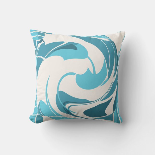 Turquoise Aqua Off-white Swirling Floral Design Kussen (Voorkant)