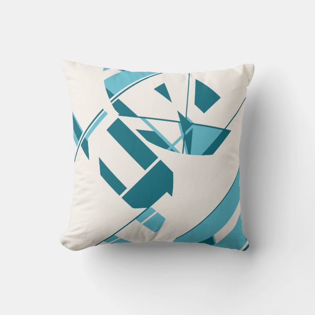 Turquoise Aqua on Off-White Circular Art Design Kussen (Voorkant)