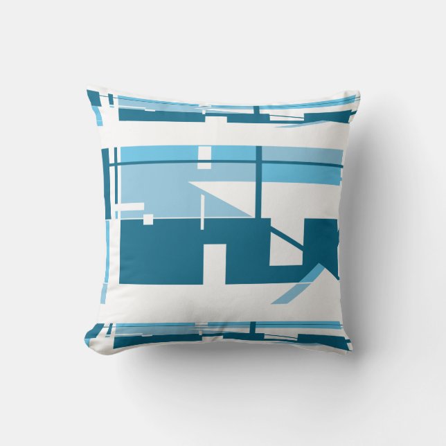 Turquoise Aqua op witte horizontale zuidwestelijke Kussen (Voorkant)