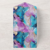 Turquoise Aqua Paarse gouden marmer All In One Uitnodiging (Buitenkant)