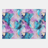 Turquoise Aqua Paarse gouden marmer Inpakpapier Vel (Voorkant)