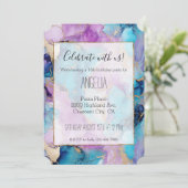 Turquoise Aqua Paarse gouden marmer Kaart (Staand voorkant)