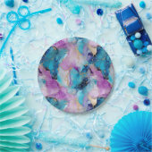 Turquoise Aqua Paarse gouden marmer Papieren Bordje (Feest)