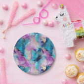 Turquoise Aqua Paarse gouden marmer Papieren Bordje (Feest)