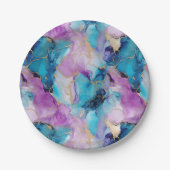 Turquoise Aqua Paarse gouden marmer Papieren Bordje (Voorkant)