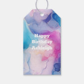 Turquoise Aqua Paarse roze marmeren verjaardag Cadeaulabel (Voorkant)