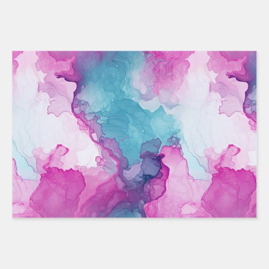 Turquoise Aqua Paarse roze marmeren verjaardag Inpakpapier Vel (Voorkant 2)