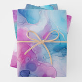 Turquoise Aqua Paarse roze marmeren verjaardag Inpakpapier Vel (In situ)