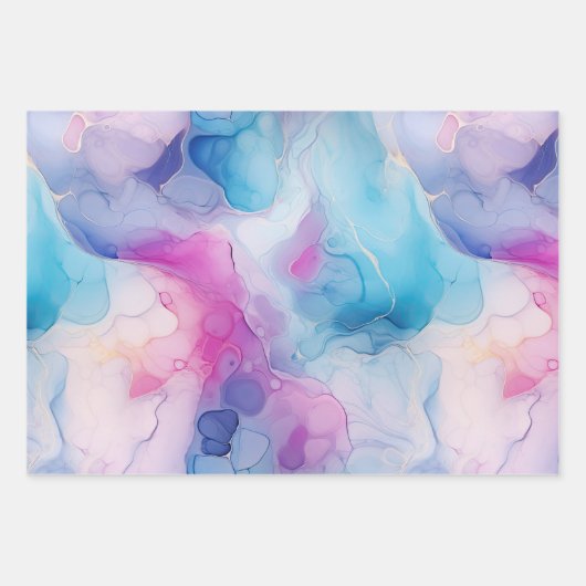 Turquoise Aqua Paarse roze marmeren verjaardag Inpakpapier Vel (Voorkant)