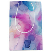 Turquoise Aqua Paarse roze marmeren verjaardag Medium Cadeauzakje (Voorkant)