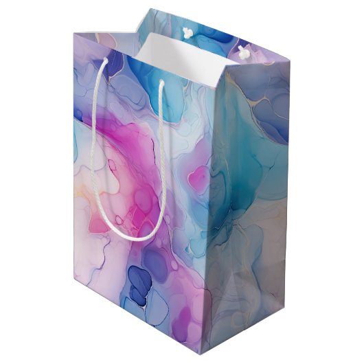 Turquoise Aqua Paarse roze marmeren verjaardag Medium Cadeauzakje (Achterkant Gekanteld)