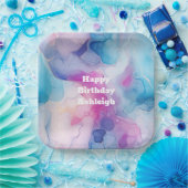 Turquoise Aqua Paarse roze marmeren verjaardag Papieren Bordje (Feest)