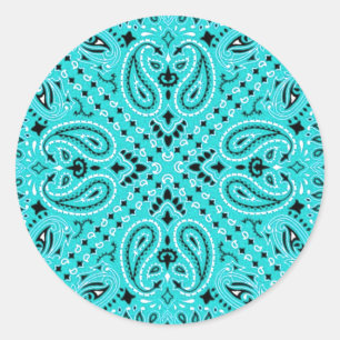 Turquoise Aqua Paisley Western Bandana Sjaal Print Ronde Sticker