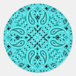 Turquoise Aqua Paisley Western Bandana Sjaal Print Ronde Sticker