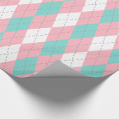Turquoise Aqua Pink Dk Gray Wht XL Argyle Cadeaupapier (Hoek)