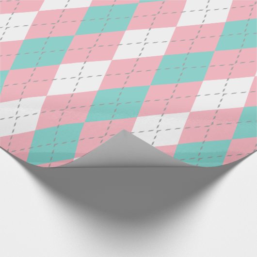 Turquoise Aqua Pink Dk Gray Wht XL Argyle Cadeaupapier (Hoek)