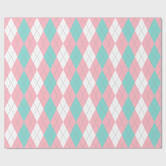Turquoise Aqua Pink Dk Gray Wht XL Argyle Cadeaupapier (Vlak)