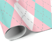 Turquoise Aqua Pink Dk Gray Wht XL Argyle Cadeaupapier (Rol Hoek)