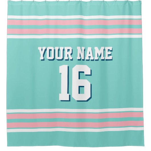 Turquoise Aqua Pink White Stripes Sporttrui Douchegordijn (Voorkant)