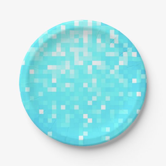 Turquoise Aqua Pixels Papieren Borden Papieren Bordje (Voorkant)