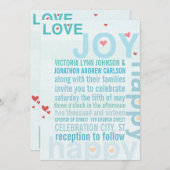 Turquoise Aqua Red Heart Modern Typography Wedding Kaart (Voorkant / Achterkant)