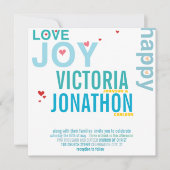 Turquoise Aqua Red Heart Modern Typography Wedding Kaart (Voorkant)