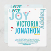 Turquoise Aqua Red Heart Modern Typography Wedding Kaart (Voorkant / Achterkant)