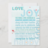 Turquoise Aqua Red Heart Modern Typography Wedding Kaart (Voorkant)
