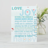 Turquoise Aqua Red Heart Modern Typography Wedding Kaart (Staand voorkant)