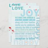 Turquoise Aqua Red Heart Modern Typography Wedding Kaart (Voorkant / Achterkant)