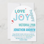 Turquoise Aqua Red Heart Modern Typography Wedding Kaart (Voorkant)