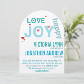 Turquoise Aqua Red Heart Modern Typography Wedding Kaart (Staand voorkant)