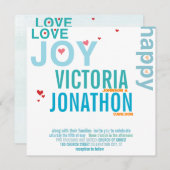 Turquoise Aqua Red Heart Modern Typography Wedding Kaart (Voorkant / Achterkant)
