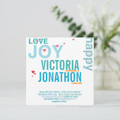 Turquoise Aqua Red Heart Modern Typography Wedding Kaart (Staand voorkant)