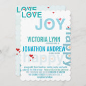 Turquoise Aqua Red Heart Modern Typography Wedding Kaart (Voorkant / Achterkant)