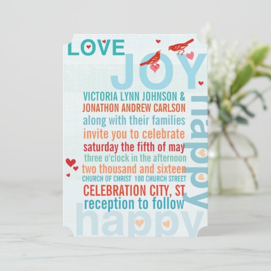 Turquoise Aqua Red Moderne Typografie Love Bird Kaart (Staand voorkant)