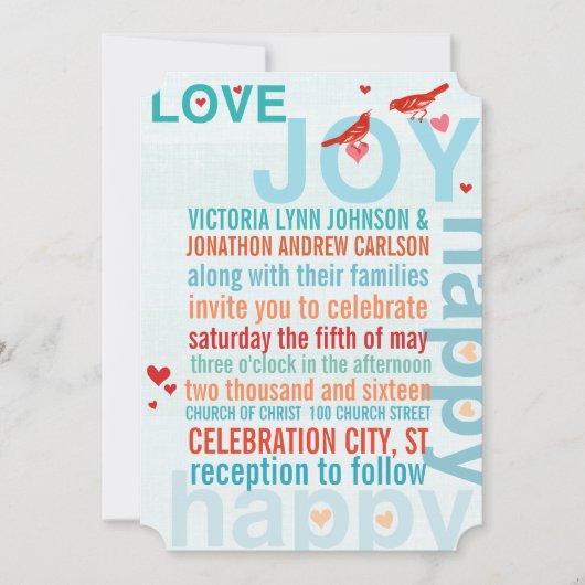 Turquoise Aqua Red Moderne Typografie Love Bird Kaart (Voorkant)