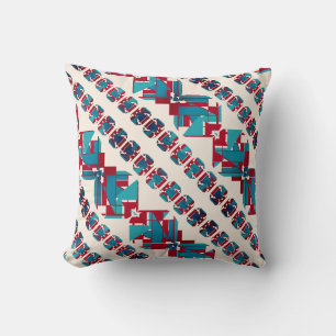 Turquoise Aqua Rood Wit Diagonaal Mediterraan Kussen