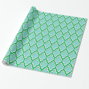 Turquoise Aqua Smaragd Groen Wit XL Marokkaans #4D Cadeaupapier