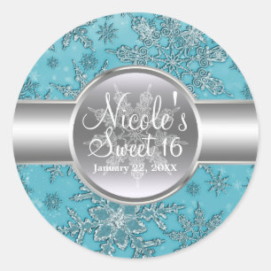 Turquoise Aqua Sneeuwvlokken Winter Wonderland Fee Ronde Sticker