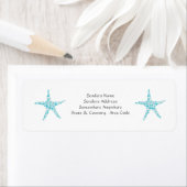 Turquoise Aqua Starfish Kleine Adresetiketten Etiket (Insitu)