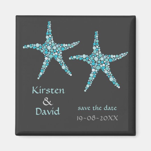 Turquoise Aqua Starfish Pair Save the Date Magnet (Voorkant)