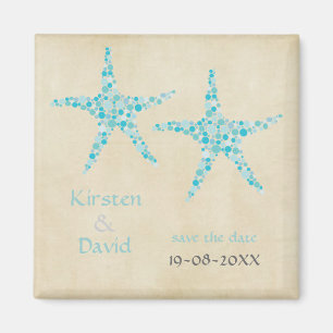 Turquoise Aqua Starfish Pair Save the Date Magnet
