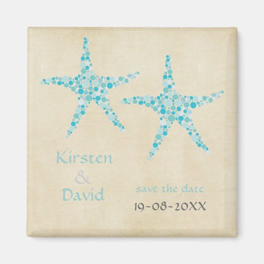 Turquoise Aqua Starfish Pair Save the Date Magnet (Voorkant)