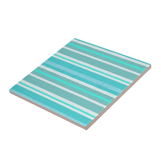 Turquoise Aqua Stripe Pattern Tegeltje (Zijkant)